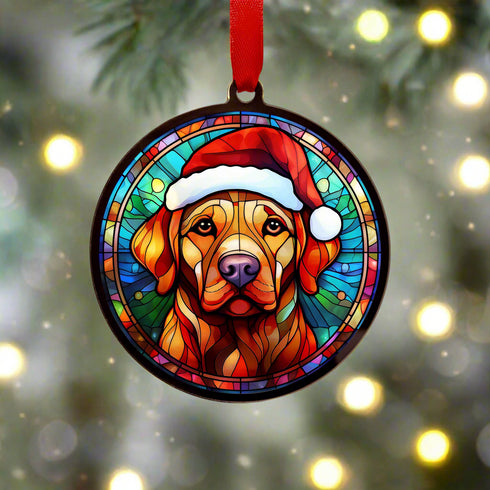 Labrador Fox Red in Santa Hat Suncatcher Decoration